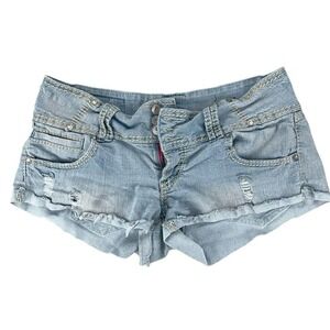 Almost Famous Denim Shorts Juniors Size 13 Light Wash Distressed Frayed Hem